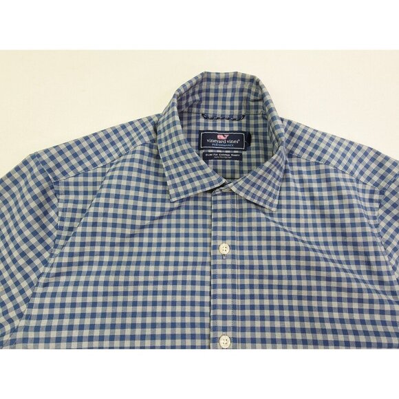 Vineyard Vines Slim Fit Small Cooper Shirt Mens Blue Gray check Polyester Shirt - Picture 12 of 12